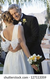 Happy Father Hugging His Daughter On The Day Of Wedding