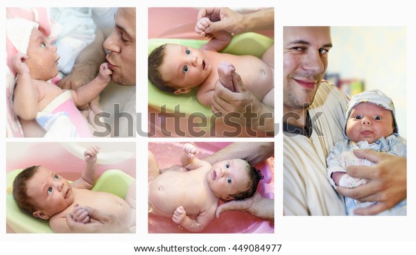 Happy Father Newborn Baby Collage On Stock Photo Edit Now
