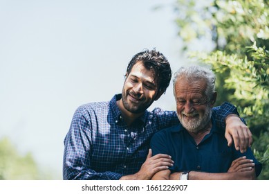 The happy father and son greeting outdoor - Powered by Shutterstock