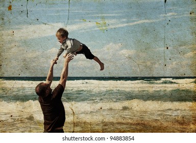 Happy father and son on the beach - Shutterstock ID 94883854