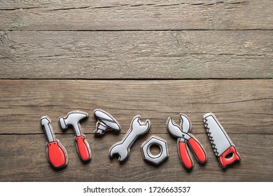 Happy father's day concept. Cookies on a wooden background. Place for text - Powered by Shutterstock