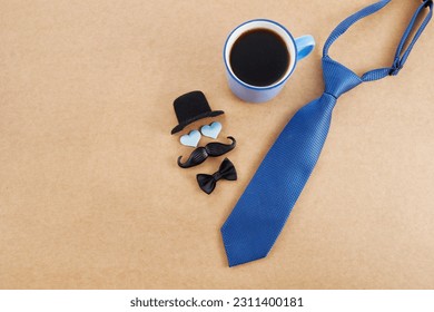 Happy Fathers Day greeting card. Symbol of Dad from hat,glasses and mustache - Shutterstock ID 2311400181