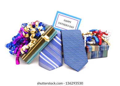 Happy Fathers Day Tag With Gift Boxes, And Ties