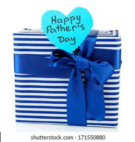 Happy Fathers Day Tag With Gift Box, Isolated On White