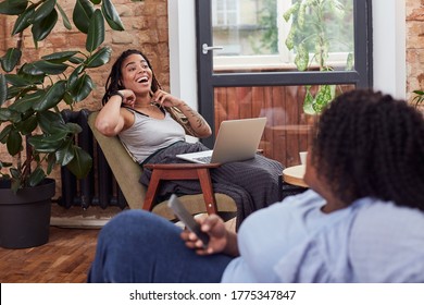 Happy Female Can Not Stop Laughing On A Funniest Joke She Have Just Heard From Her Friend