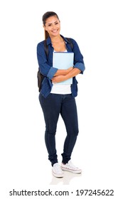 Happy Female College Student On White Background