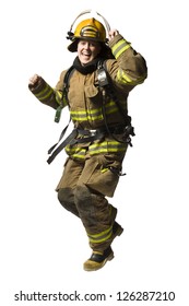 Happy Female Firefighter Dancing