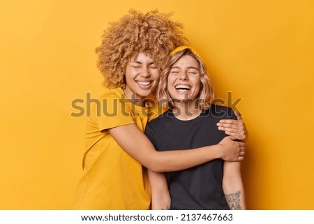 Similar – Image, Stock Photo two blonde sister with e-cigar smoking in bar terrace