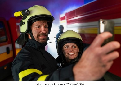 Happy Firefighters Man Woman After Action Stock Photo (Edit Now) 2123661062