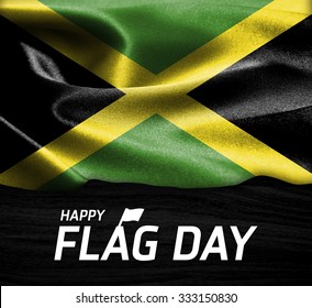 Happy Flag Day Typography Jamaica Flag On Wood Texture Background