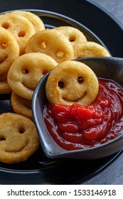 Happy French Fried Potato Smiley Faces With Ketchup