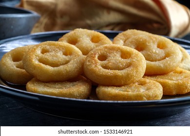 Happy French Fried Potato Smiley Faces With Ketchup