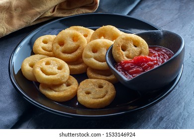 Happy French Fried Potato Smiley Faces With Ketchup