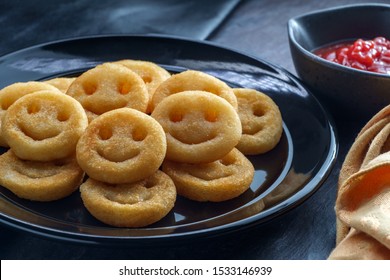 Happy French Fried Potato Smiley Faces With Ketchup