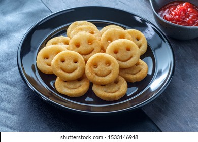 Happy French Fried Potato Smiley Faces With Ketchup