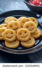 Happy French Fried Potato Smiley Faces With Ketchup