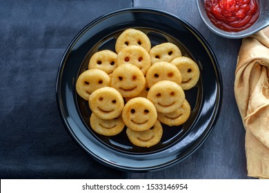 Happy French Fried Potato Smiley Faces With Ketchup