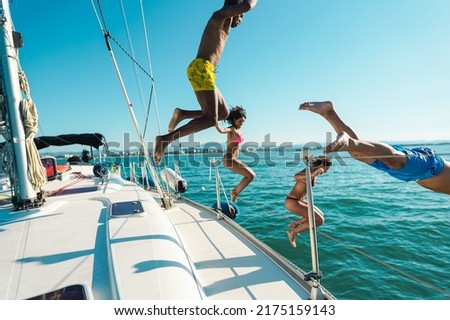 Similar – Sailing boat in the open sea