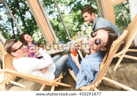 Similar – Image, Stock Photo Young happy couple looking smartphone outdoors in summer