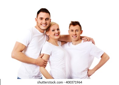 Happy Friends Together- One Woman And Two Men