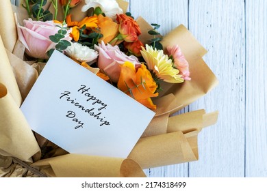 Happy Friendship Day Card With Mixed Flower Bouquet