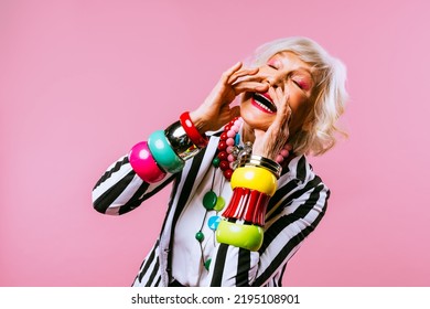 Premium Photo  Happy and funny cool old lady with fashionable clothes  portrait on colored background youthful grandmother with extravagant style  concepts about lifestyle seniority and elderly people