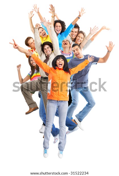 Happy Funny Jumping People Isolated Over Stock Photo 31522234 ...