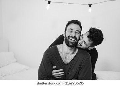 Happy Gay Men Couple Having Tender Moment In The Morning At Home