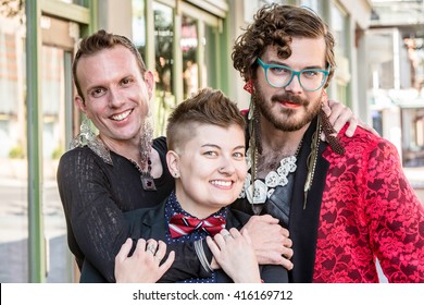 Happy Gender Fluid Trio Of Young Friends