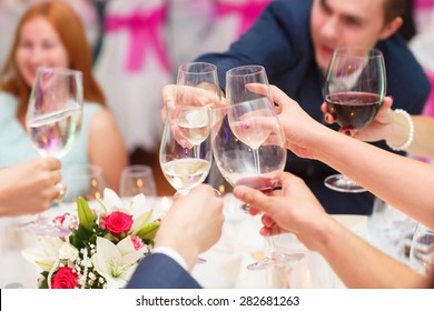 happy gests is celebrating special occasion in the restaurant - Shutterstock ID 282681263