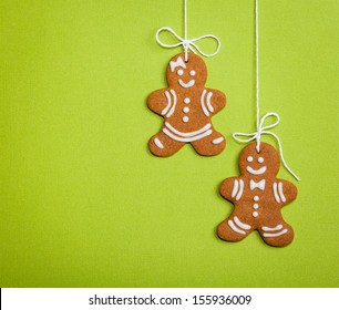 Happy Gingerbread People On Green