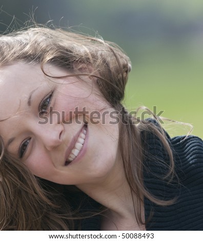 Image, Stock Photo young woman, pretty, plait, look away