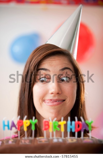 Happy Girl Funny Face Happy Birthday Stock Photo Edit Now 57815455