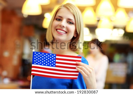 Image, Stock Photo Woman Holding American Flag