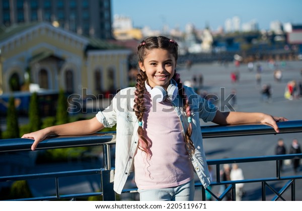 Happy Girl Leaning Against Railing Teenage Stock Photo 2205119671 ...