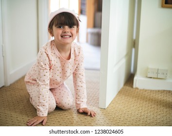 Happy Girl On The Bathroom Floor