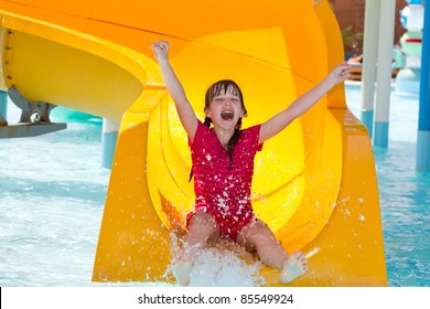 	Happy Girl On Waterslide