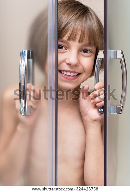 Happy Girl Takes Shower Bathro