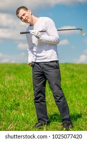 Happy Golfer Portrait In Full Length On The Field