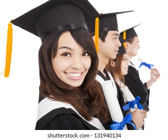  Happy  Graduate Students And Isolated On White Background