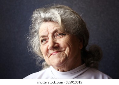 Happy Granny Portrait On Dark Background Stock Photo 358976084 ...