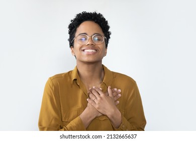 Happy Grateful Young African Girl Posing Stock Photo 213
