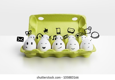 Happy Group Eggs Smileys, Concept Of Social Network