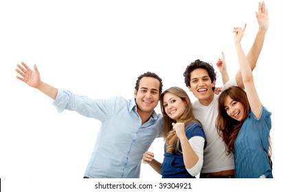 Happy group of friends isolated over white