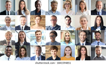 Happy group of multiethnic business people men and women. Different young and old people group headshots in collage. Multicultural faces looking at camera - Shutterstock ID 1841594851
