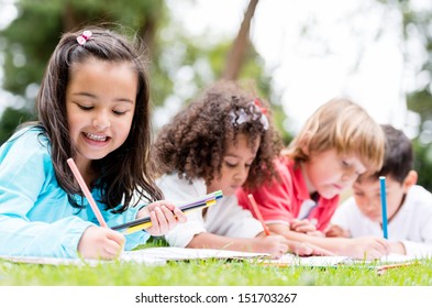 Happy Group Of School Kids Having Fun 