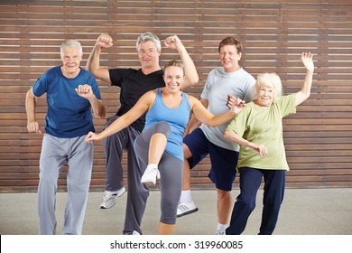 Happy Group Of Senior People At Piloxing Class In A Gym