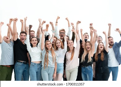 Happy Group Of Young People With Hands Up