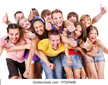 Happy group young people.  Isolated. - Shutterstock ID 97329608