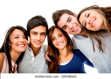 Happy Group Of Young People Smiling - Isolated Over White